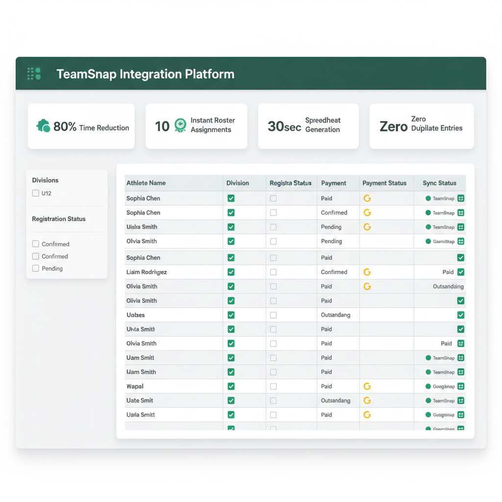 TeamSnap integration platform dashboard